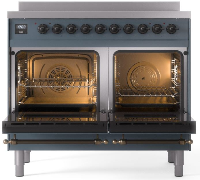 ILVE Nostalgie II 40" Induction Range with Element Stove and Electric Oven in Blue Grey with Bronze Trim, UPDI406NMPBGB