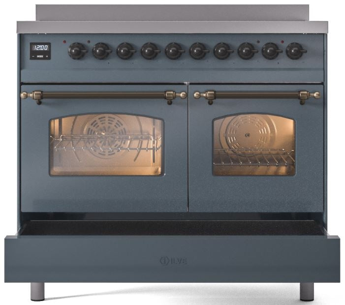 ILVE Nostalgie II 40" Induction Range with Element Stove and Electric Oven in Blue Grey with Bronze Trim, UPDI406NMPBGB