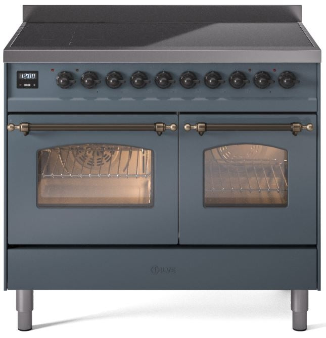 ILVE Nostalgie II 40" Induction Range with Element Stove and Electric Oven in Blue Grey with Bronze Trim, UPDI406NMPBGB