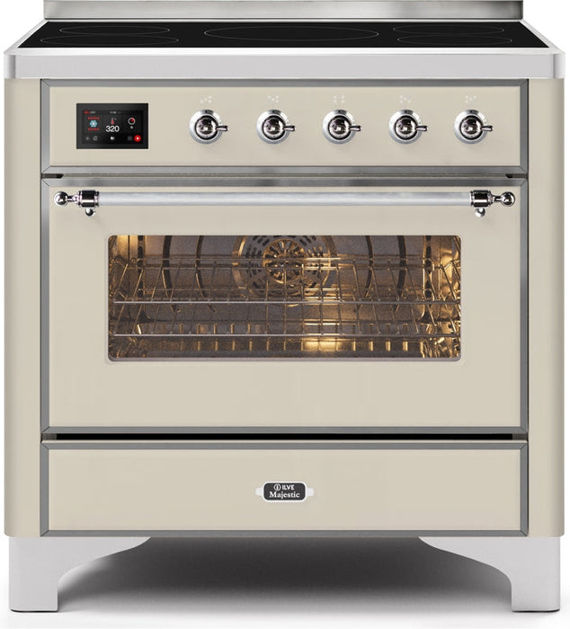 ILVE Majestic II 36" Induction Range with Element Stove and Electric Oven in Antique White with Chrome Trim, UMI09NS3AWC