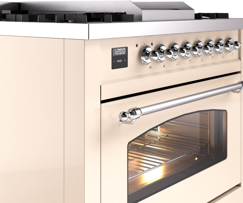 ILVE Nostalgie II 36" Dual Fuel Propane Gas Range in Antique White with Chrome Trim, UP36FNMPAWCLP