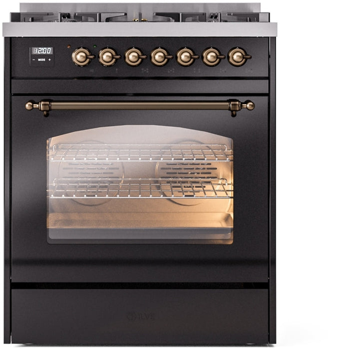 ILVE Nostalgie II 30" Dual Fuel Propane Gas Range in Black with Bronze Trim, UP30NMPBKBLP