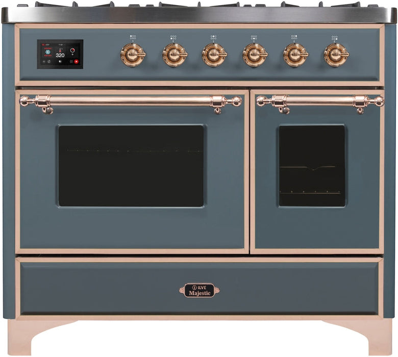 ILVE Majestic II 40" Dual Fuel Propane Gas Range in Blue Grey with Copper Trim, UMD10FDNS3BGPLP