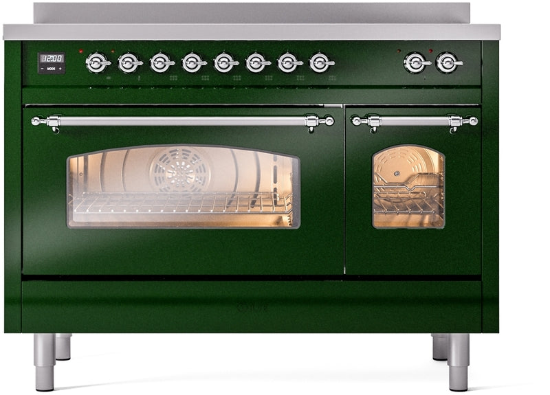 ILVE Nostalgie II 48" Induction Range with Element Stove and Electric Oven in Emerald Green with Chrome Trim, UPI486NMPEGC