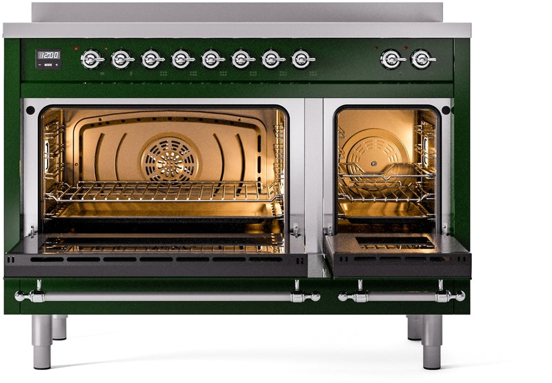 ILVE Nostalgie II 48" Induction Range with Element Stove and Electric Oven in Emerald Green with Chrome Trim, UPI486NMPEGC