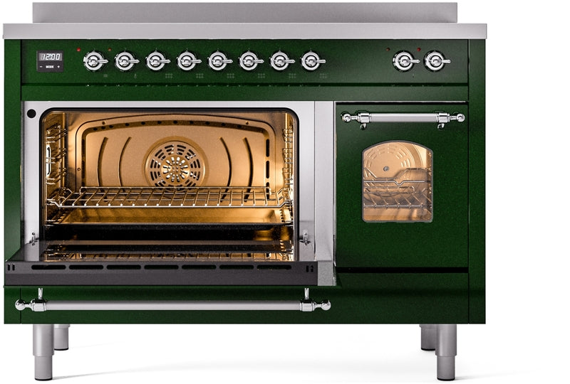 ILVE Nostalgie II 48" Induction Range with Element Stove and Electric Oven in Emerald Green with Chrome Trim, UPI486NMPEGC