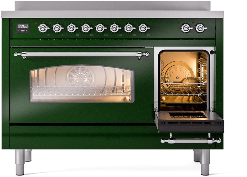 ILVE Nostalgie II 48" Induction Range with Element Stove and Electric Oven in Emerald Green with Chrome Trim, UPI486NMPEGC