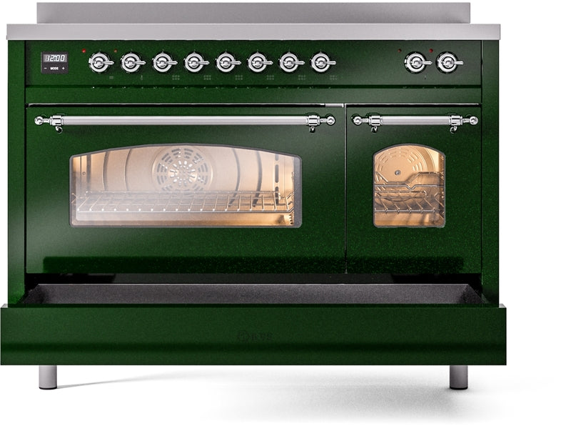 ILVE Nostalgie II 48" Induction Range with Element Stove and Electric Oven in Emerald Green with Chrome Trim, UPI486NMPEGC