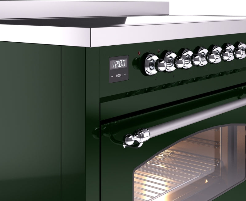 ILVE Nostalgie II 48" Induction Range with Element Stove and Electric Oven in Emerald Green with Chrome Trim, UPI486NMPEGC