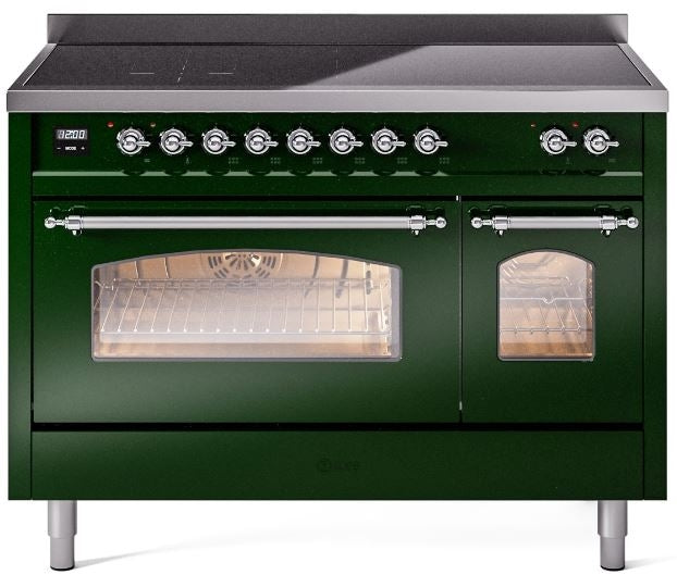 ILVE Nostalgie II 48" Induction Range with Element Stove and Electric Oven in Emerald Green with Chrome Trim, UPI486NMPEGC