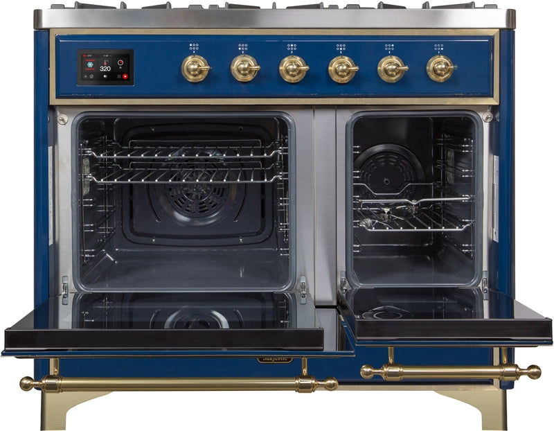 ILVE Majestic II 40" Dual Fuel Propane Gas Range in Blue with Brass Trim, UMD10FDNS3MBGLP