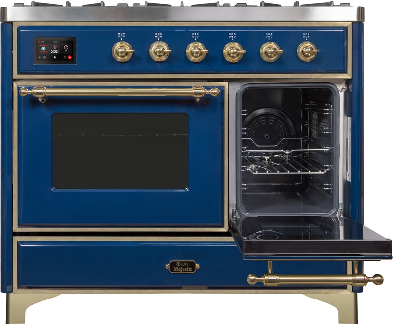 ILVE Majestic II 40" Dual Fuel Propane Gas Range in Blue with Brass Trim, UMD10FDNS3MBGLP