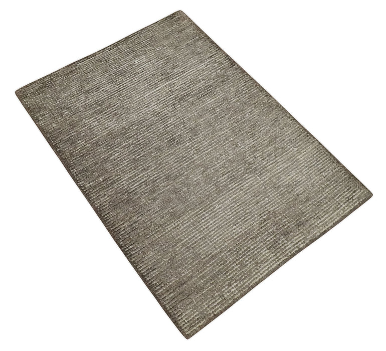 Bamboo Silk 2x3 Hand Knotted Solid Brown Rug, Low Pile, No Shedding | N6123