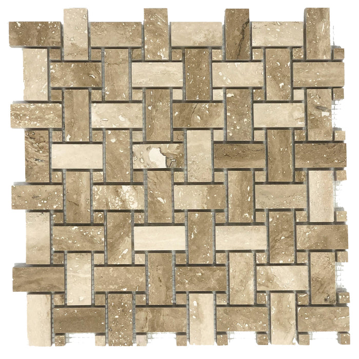 Patara Basketweave Pattern 12" x 12" Honed Travertine Mesh-Mounted Mosaic Tile - Belair Collection