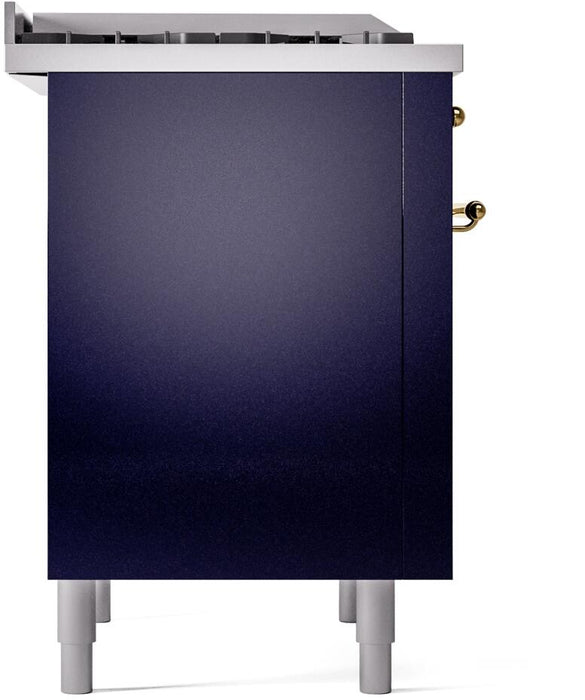 ILVE Nostalgie II 36" Dual Fuel Natural Gas Range in Blue with Brass Trim, UP36FNMPMBG