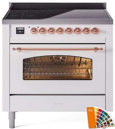 ILVE Nostalgie II 36" Induction Range with Element Stove and Electric Oven in RAL Custom Color with Copper Trim, UPI366NMPRAP