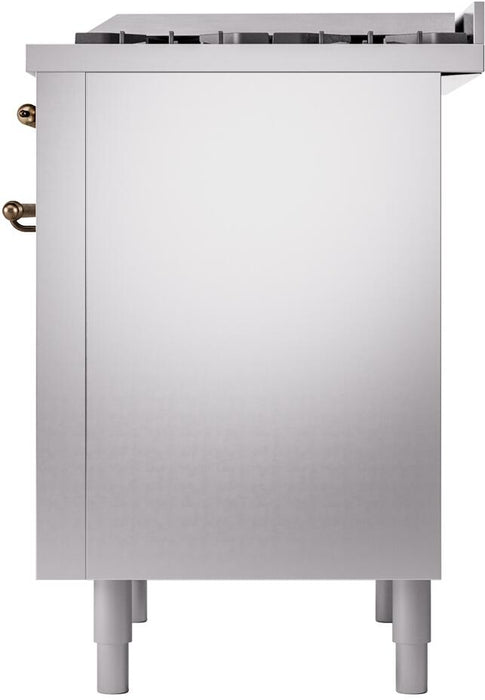 ILVE Nostalgie II 36" Dual Fuel Natural Gas Range in Stainless Steel with Bronze Trim, UP36FNMPSSB