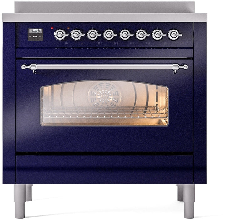 ILVE Nostalgie II 36" Induction Range with Element Stove and Electric Oven in Blue with Chrome Trim, UPI366NMPMBC