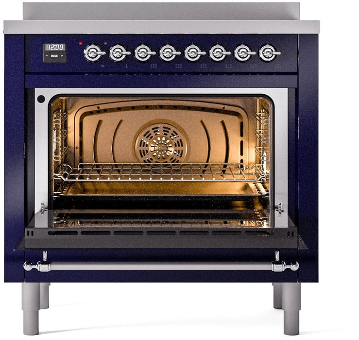 ILVE Nostalgie II 36" Induction Range with Element Stove and Electric Oven in Blue with Chrome Trim, UPI366NMPMBC