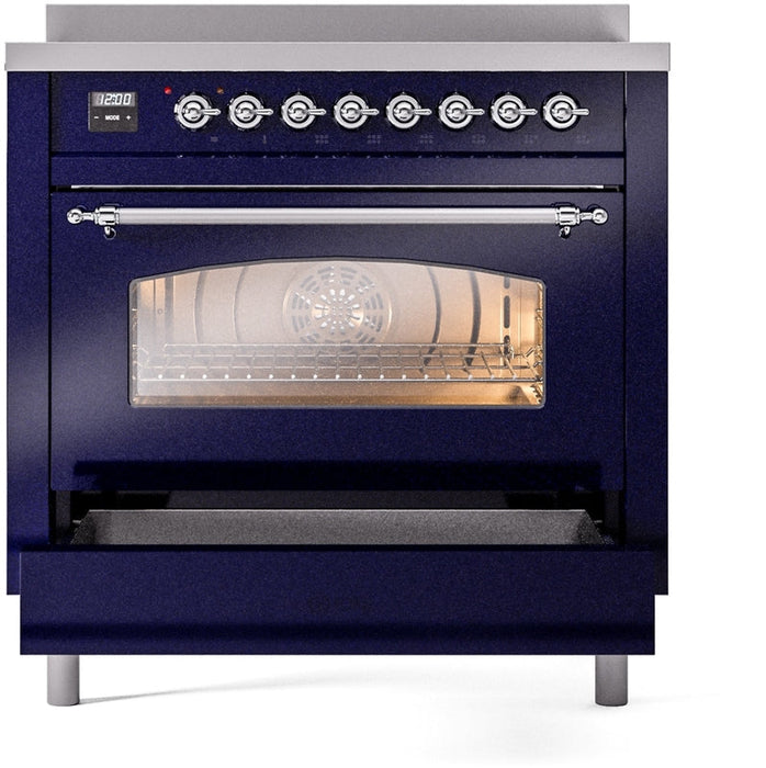 ILVE Nostalgie II 36" Induction Range with Element Stove and Electric Oven in Blue with Chrome Trim, UPI366NMPMBC