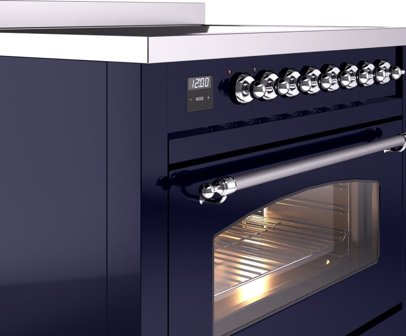 ILVE Nostalgie II 36" Induction Range with Element Stove and Electric Oven in Blue with Chrome Trim, UPI366NMPMBC