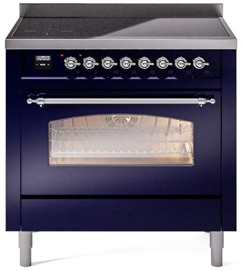 ILVE Nostalgie II 36" Induction Range with Element Stove and Electric Oven in Blue with Chrome Trim, UPI366NMPMBC