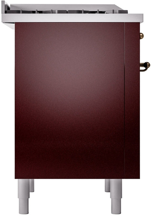 ILVE Nostalgie II 36" Dual Fuel Natural Gas Range in Burgundy with Bronze Trim, UP36FNMPBUB