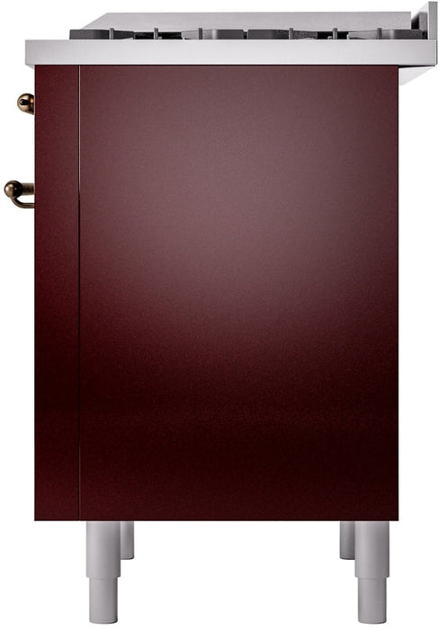 ILVE Nostalgie II 36" Dual Fuel Natural Gas Range in Burgundy with Bronze Trim, UP36FNMPBUB