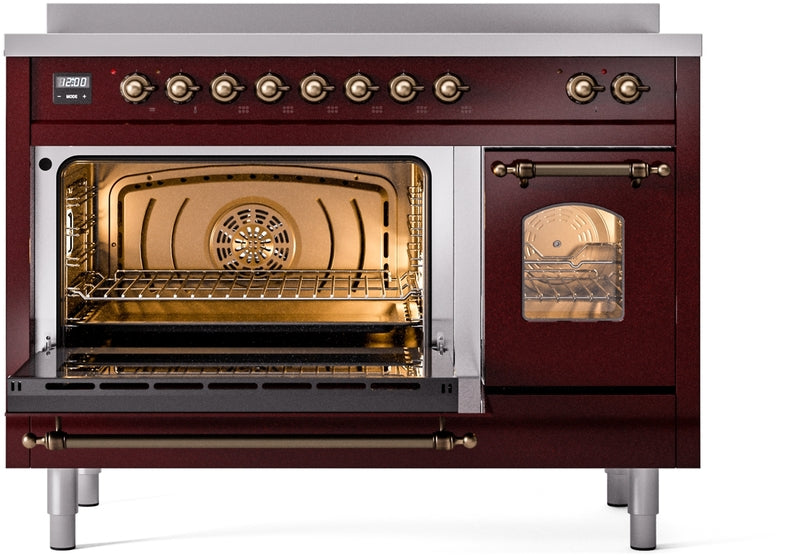 ILVE Nostalgie II 48" Induction Range with Element Stove and Electric Oven in Burgundy with Bronze Trim, UPI486NMPBUB