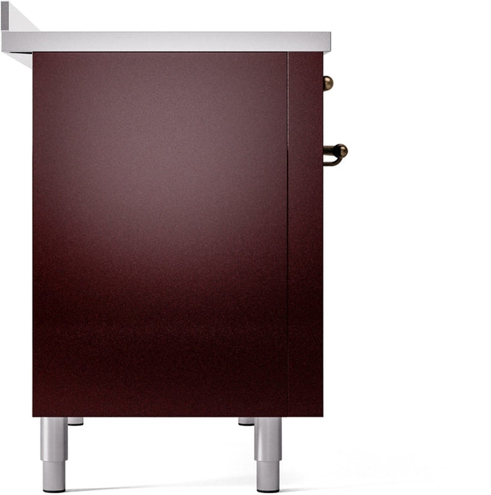 ILVE Nostalgie II 48" Induction Range with Element Stove and Electric Oven in Burgundy with Bronze Trim, UPI486NMPBUB