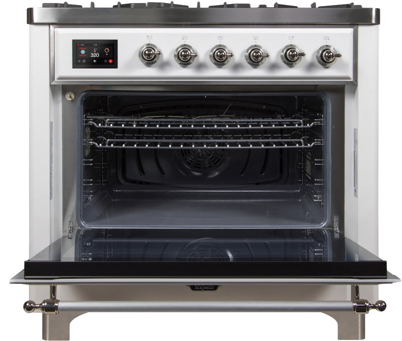 ILVE Majestic II 36" Dual Fuel Natural Gas Range in White with Chrome Trim, UM09FDNS3WHC