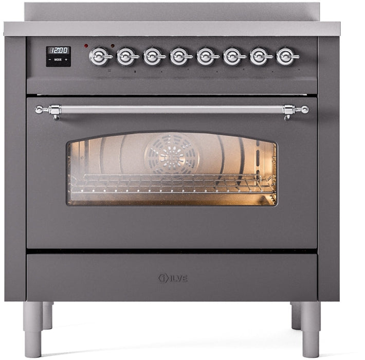 ILVE Nostalgie II 36" Induction Range with Element Stove and Electric Oven in Matte Graphite with Chrome Trim, UPI366NMPMGC