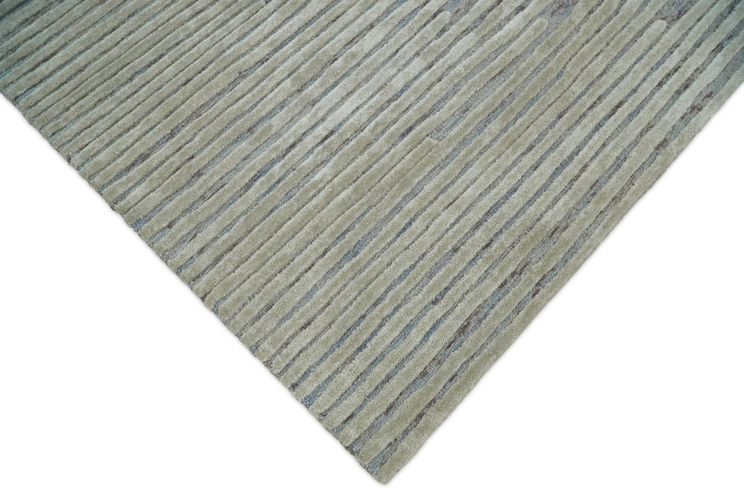 Beige and Blue Handmade 8x10 Wool and Silk Area Rug