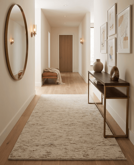Beige and Brown Modern Abstract Hand Tufted Natural Wool Area Rug