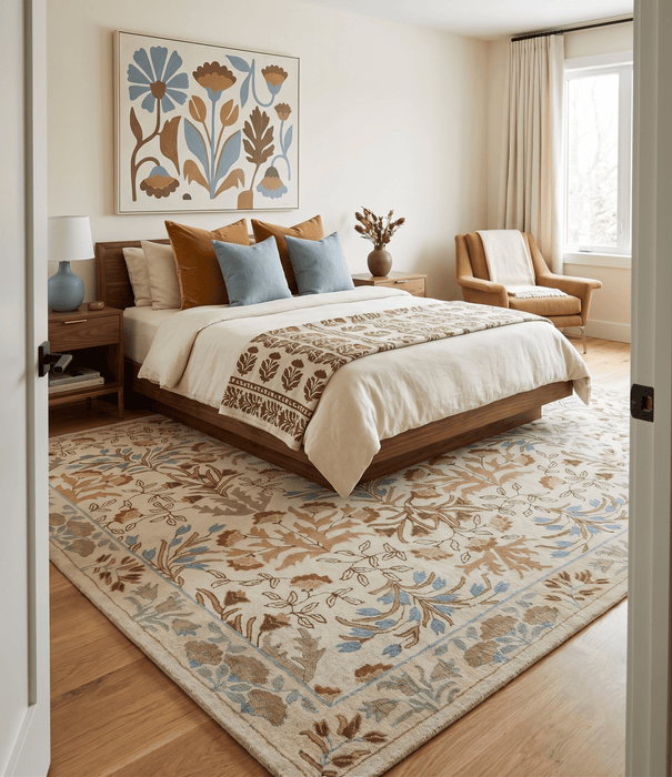 Beige And Brown Traditional Floral Design Hand Tufted 8x10 Wool Area Rug