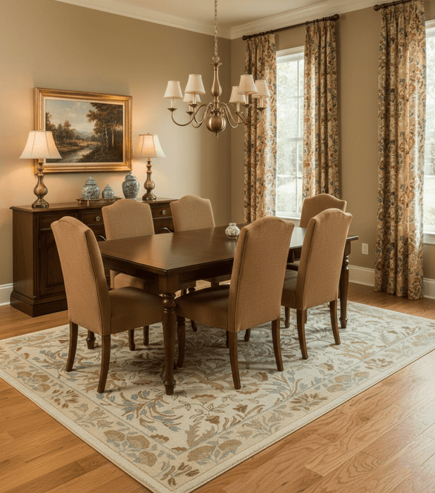 Beige And Brown Traditional Floral Design Hand Tufted 8x10 Wool Area Rug