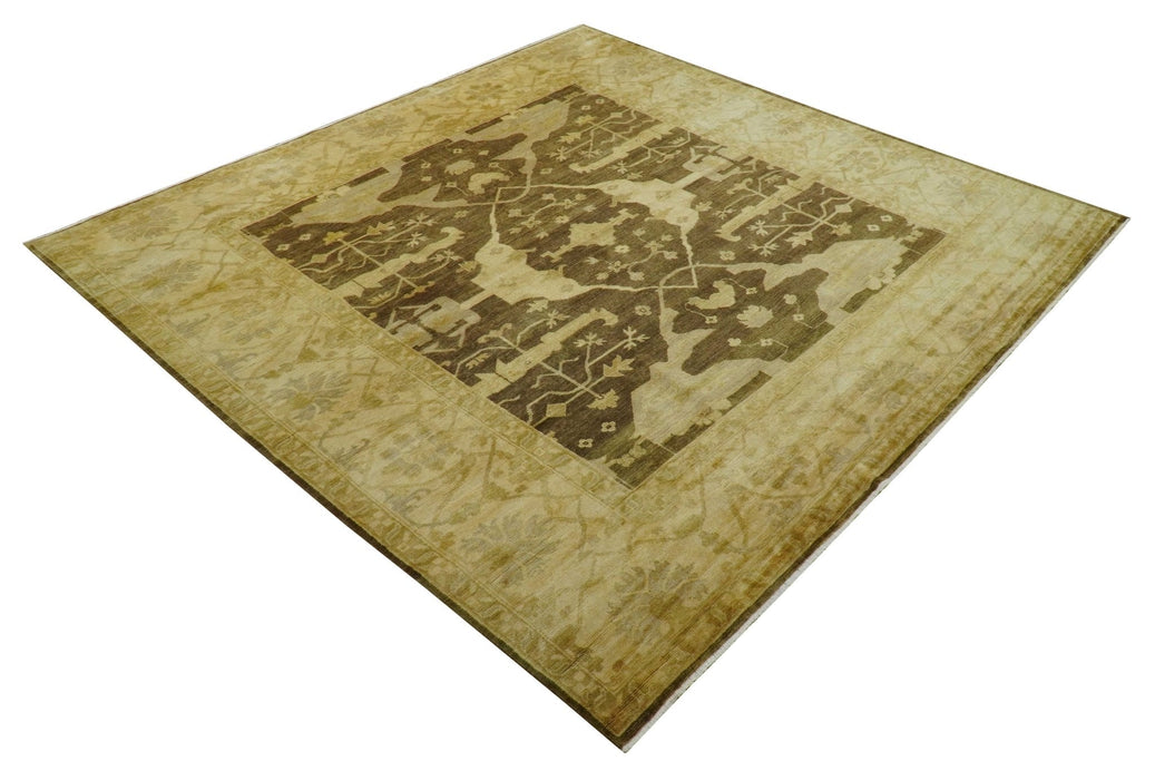 Beige And Brown Traditional Oushak Hand knotted Wool Area Rug