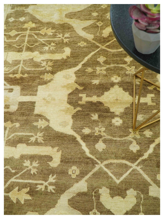 Beige And Brown Traditional Oushak Hand knotted Wool Area Rug