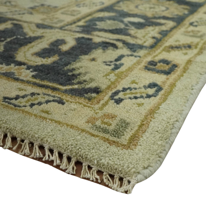 Beige and Charcoal 6x9 Hand Knotted Traditional Oriental Oushak wool area rug