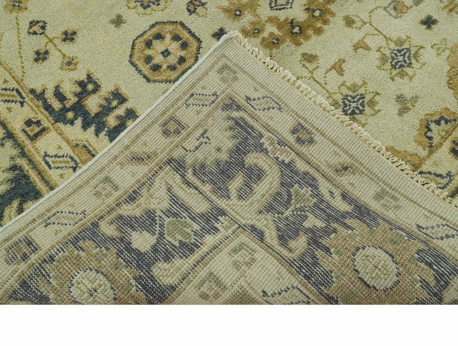 Beige and Charcoal 6x9 Hand Knotted Traditional Oriental Oushak wool area rug