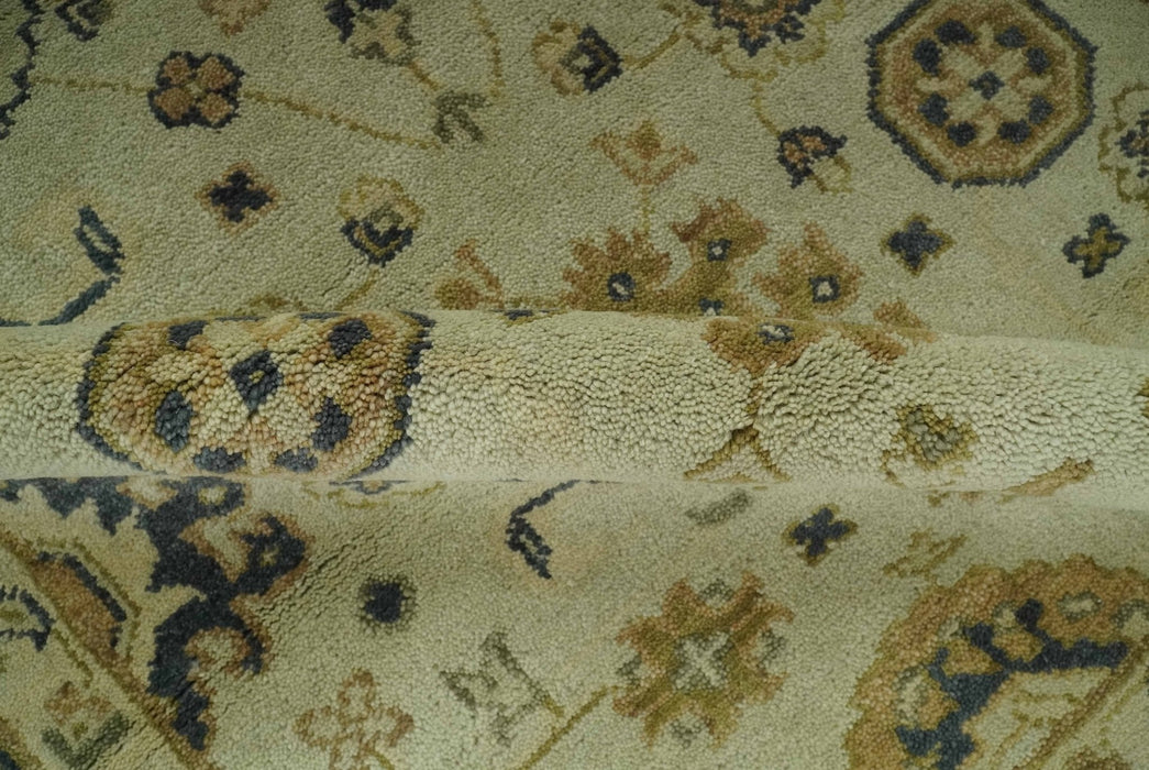 Beige and Charcoal 6x9 Hand Knotted Traditional Oriental Oushak wool area rug