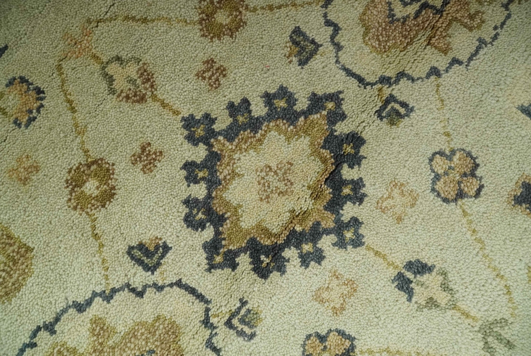 Beige and Charcoal 6x9 Hand Knotted Traditional Oriental Oushak wool area rug