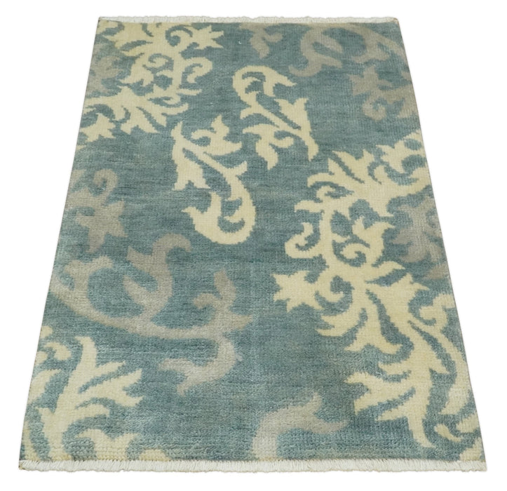 Beige and Gray 2x3 Hand Knotted Traditional Persian Oushak Wool Rug | N5923