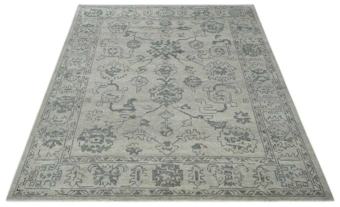 Beige and Gray 8x10 hand knotted Oushak wool Area rug