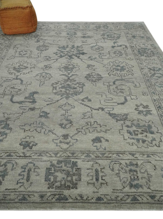 Beige and Gray 8x10 hand knotted Oushak wool Area rug