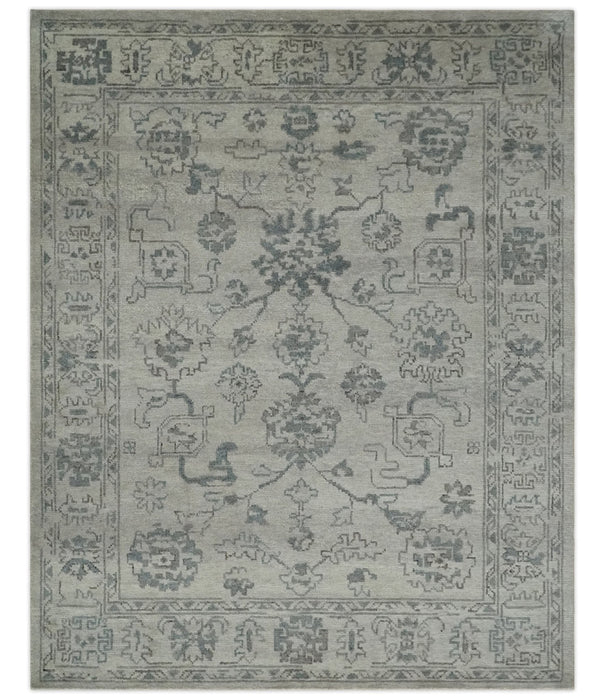Beige and Gray 8x10 hand knotted Oushak wool Area rug