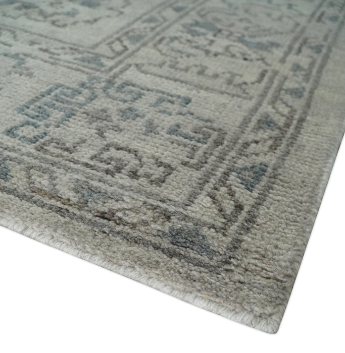 Beige and Gray 8x10 hand knotted Oushak wool Area rug