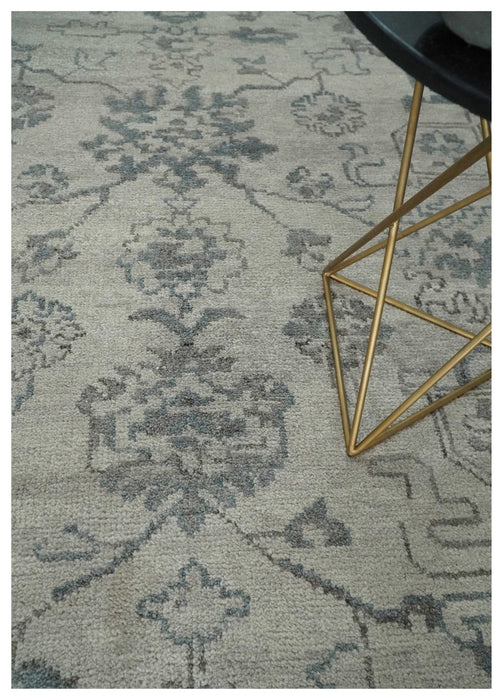 Beige and Gray 8x10 hand knotted Oushak wool Area rug