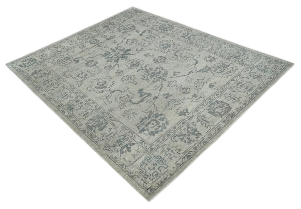 Beige and Gray 8x10 hand knotted Oushak wool Area rug