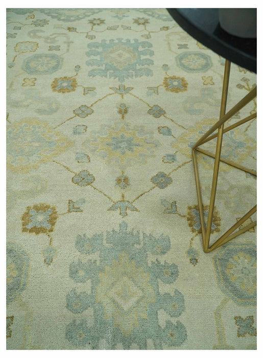 Beige and Gray 8x10 Hand Knotted Traditional Oriental Oushak wool area rug